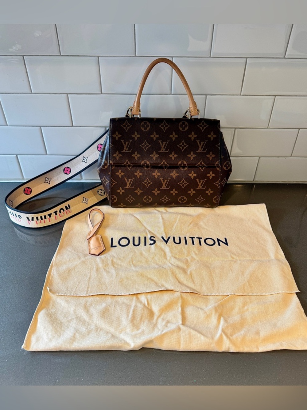 Louis Vuitton Monogram Cluny Brown Top-Handle Bag with Strap